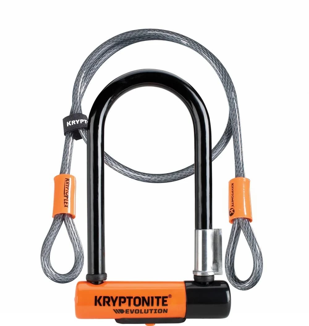 Kryptonite Evolution Mini 7 orange D-lock with KryptoFlex cable