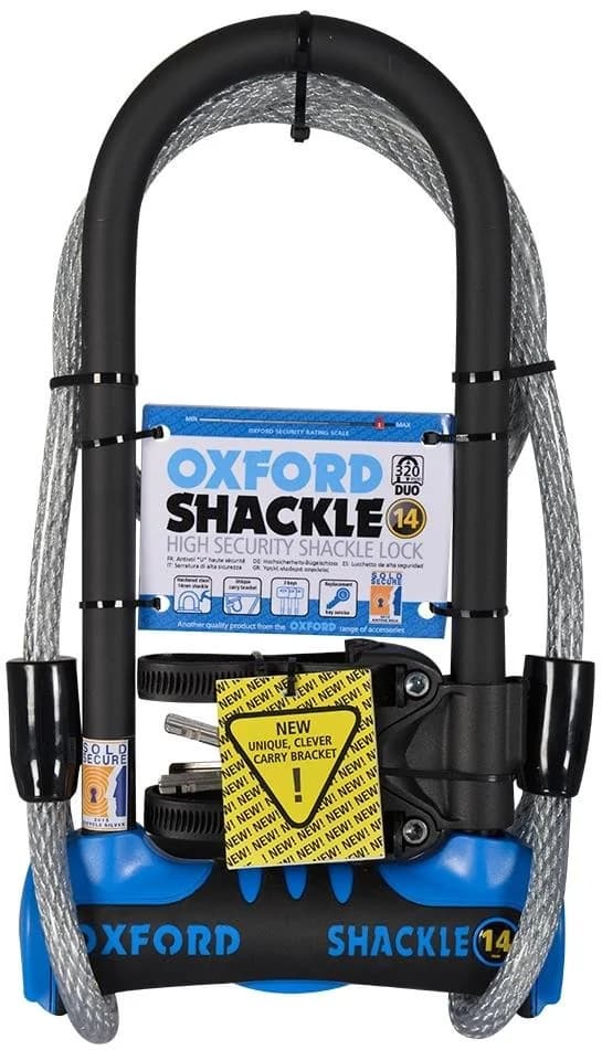Oxford Shackle 14 D-lock duo pack with cable and carry bracket