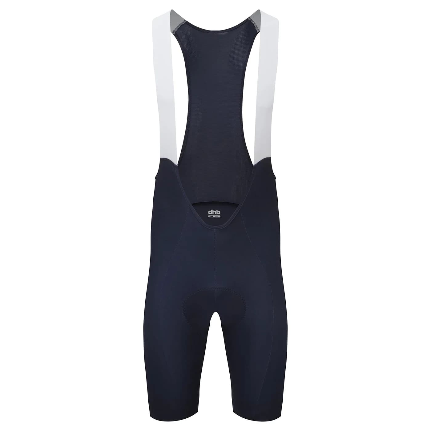dhb Aeron 2.0 navy bib shorts with white straps and mesh rear panel