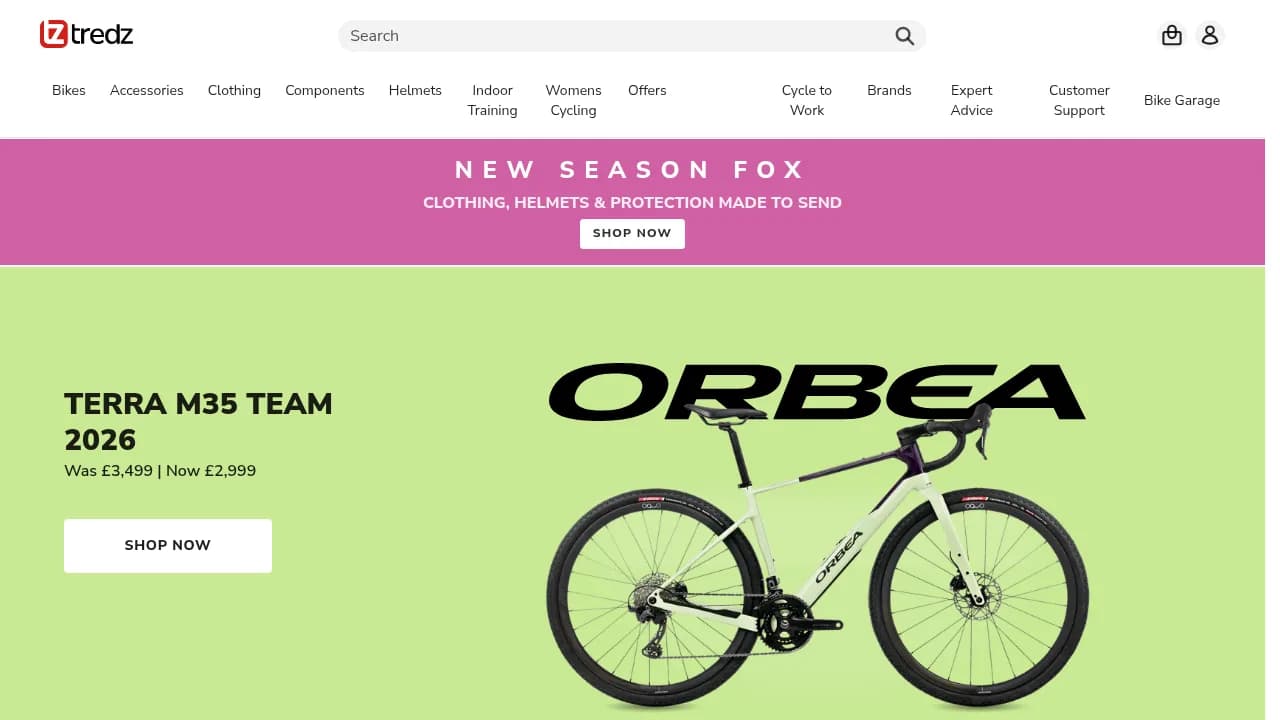 Screenshot of https://www.tredz.co.uk