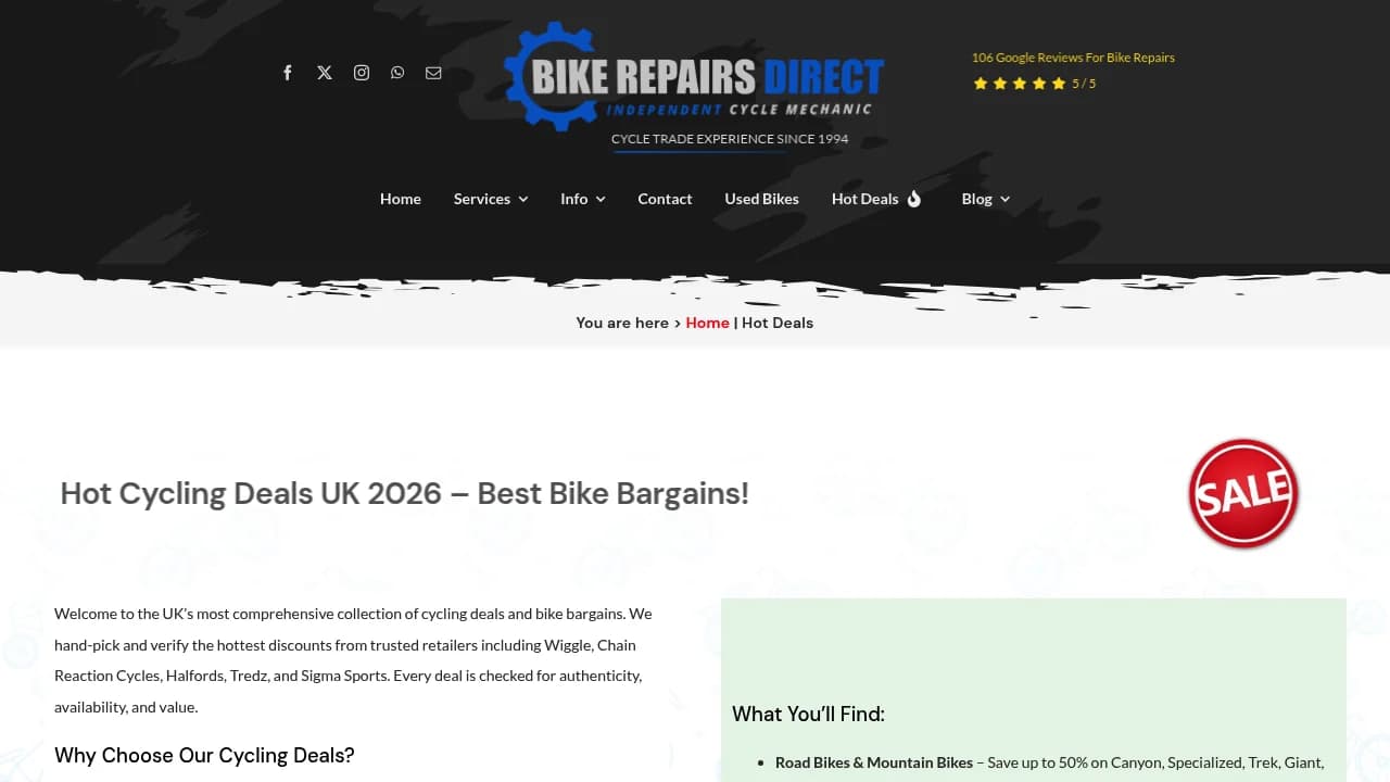 Hot Cycling Deals UK listing on Bike Repairs Direct
