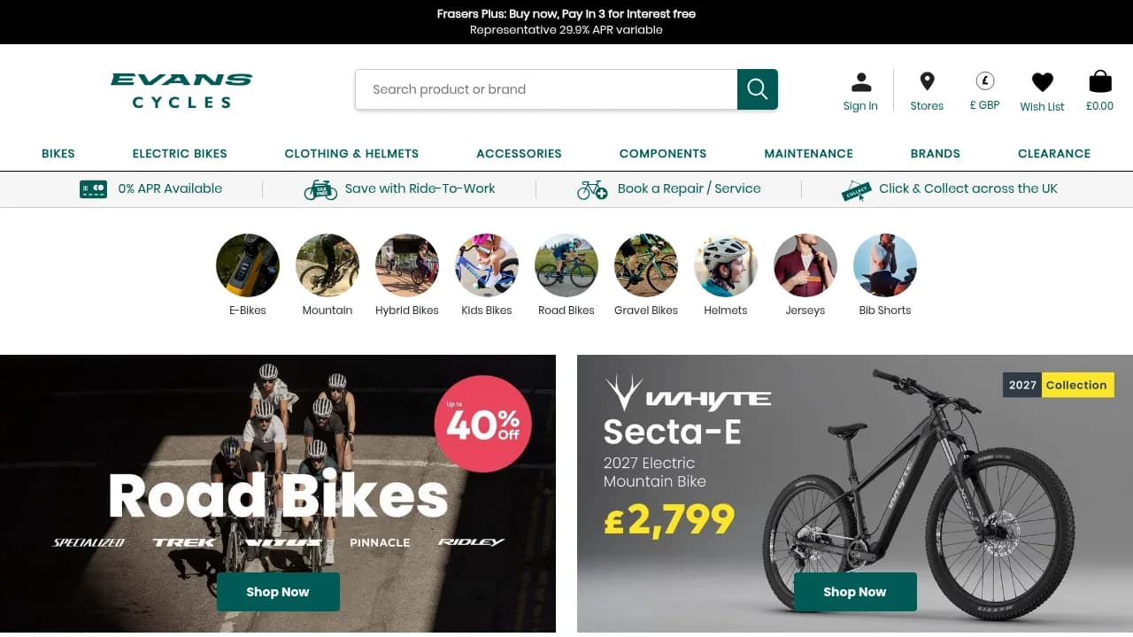 Wiggle homepage